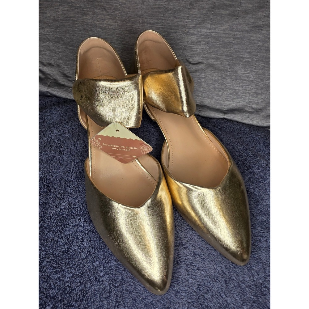 1375 Ribongz Metallic Gold Pointed Toe D'Orsay Kitten Heels Size 8.5 NEW
